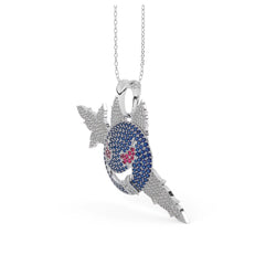 Sword-Wielding Blue Devil Emoji Pendant with Silver chain 20 to 24 inch adjustable.